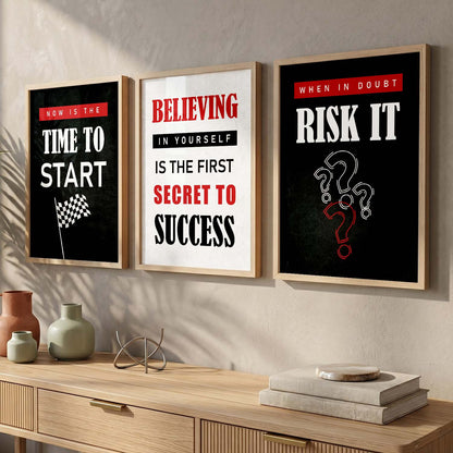 Motivational Quotes Wall Art Set of 3 Framed Prints for Reading Corner