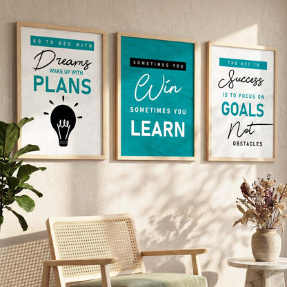 Bold Typography Motivational Quotes Wall Art Set of 3 Framed Prints for Hallway