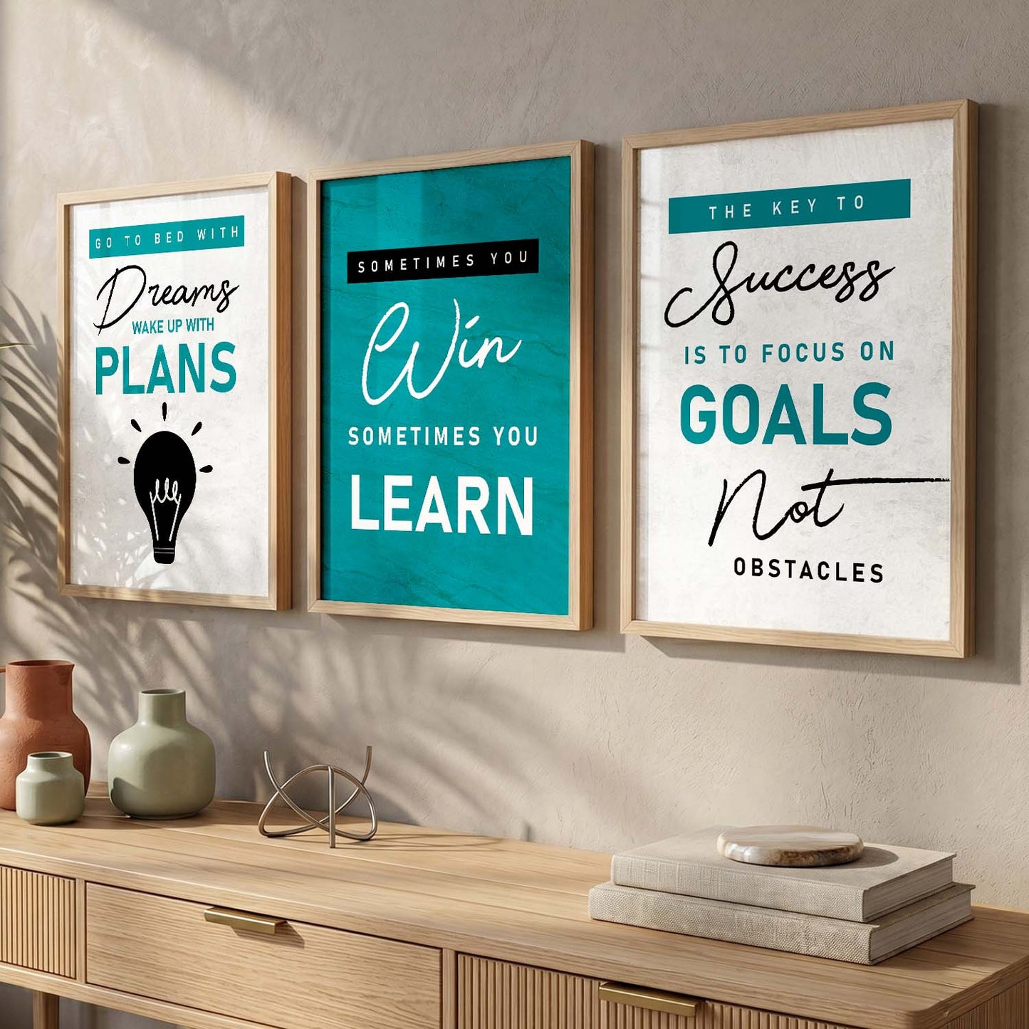 Bold Typography Motivational Quotes Wall Art Set of 3 Framed Prints for Hallway