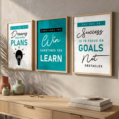 Bold Typography Motivational Quotes Wall Art Set of 3 Framed Prints for Hallway