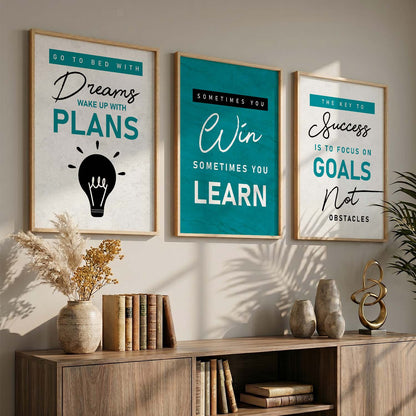 Bold Typography Motivational Quotes Wall Art Set of 3 Framed Prints for Hallway