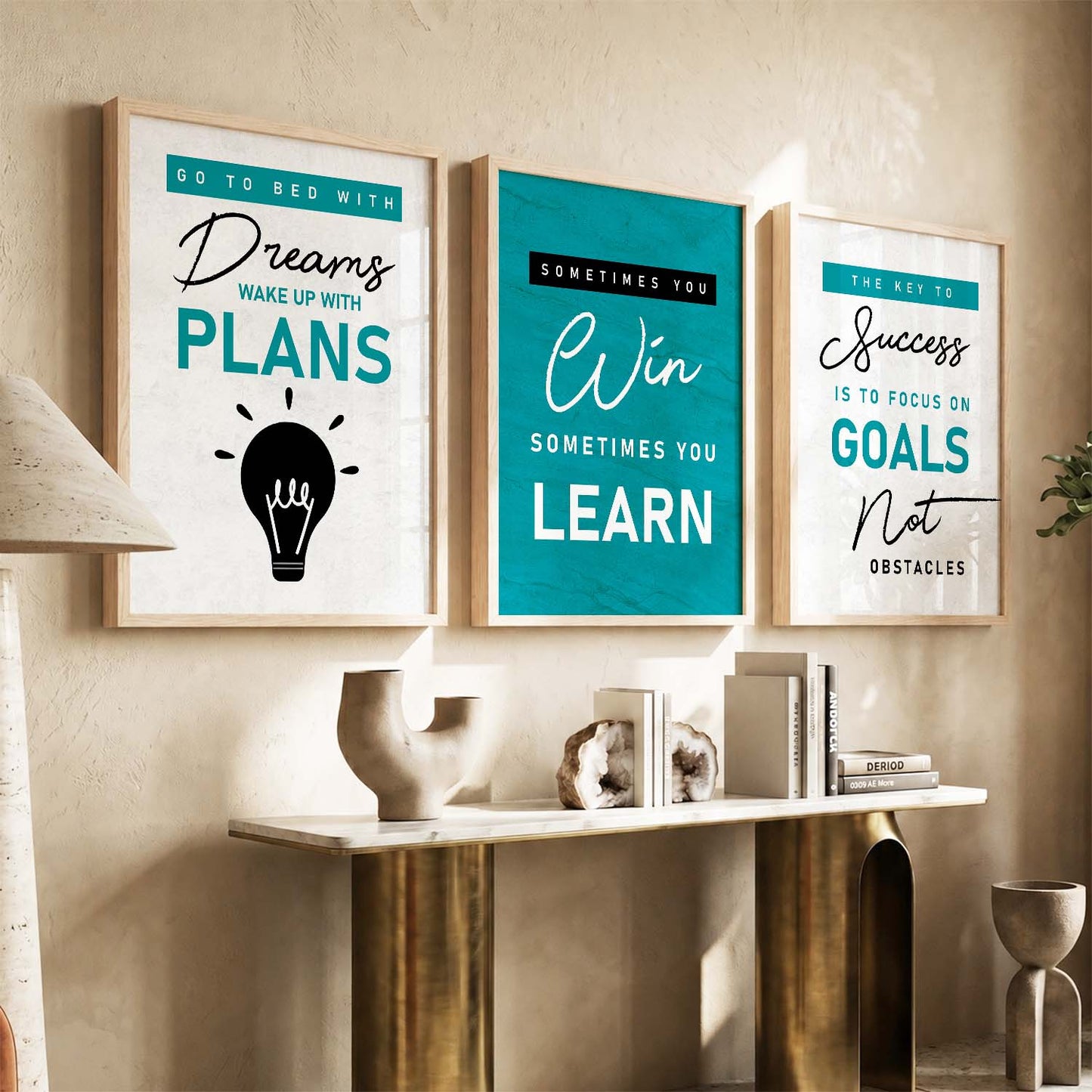 Bold Typography Motivational Quotes Wall Art Set of 3 Framed Prints for Hallway
