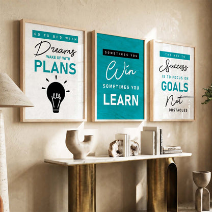 Bold Typography Motivational Quotes Wall Art Set of 3 Framed Prints for Hallway