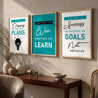 Bold Typography Motivational Quotes Wall Art Set of 3 Framed Prints for Hallway