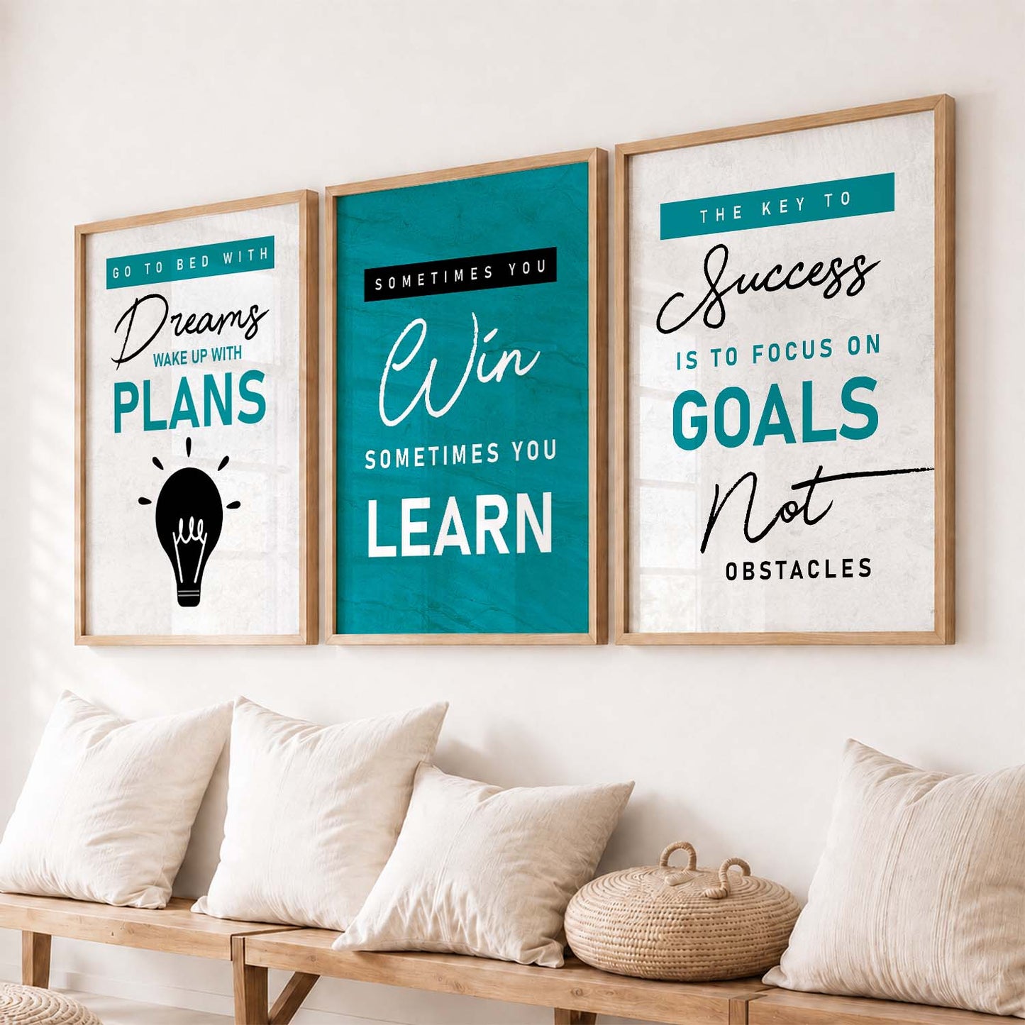 Bold Typography Motivational Quotes Wall Art Set of 3 Framed Prints for Hallway