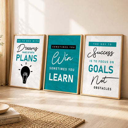 Bold Typography Motivational Quotes Wall Art Set of 3 Framed Prints for Hallway