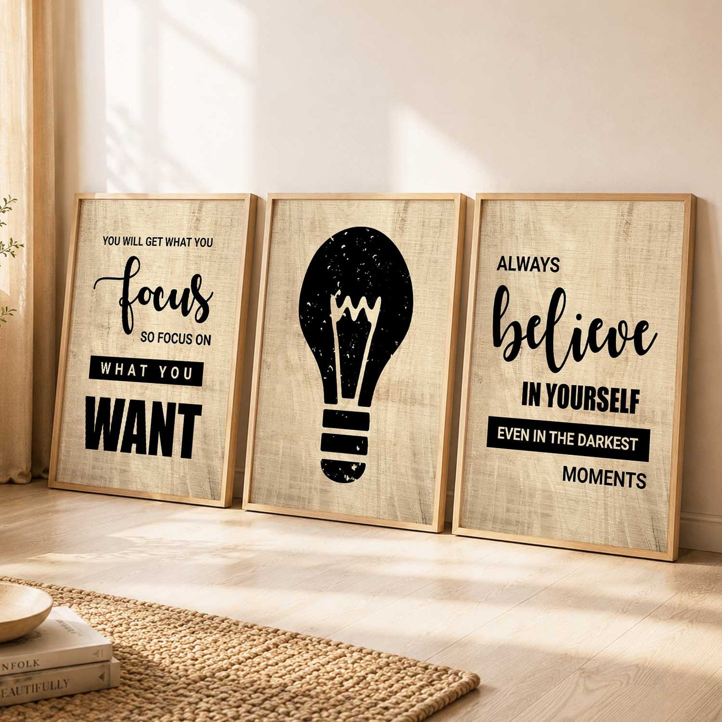 Motivational Quotes Wall Art Set of 3 Framed Prints for Kids Room