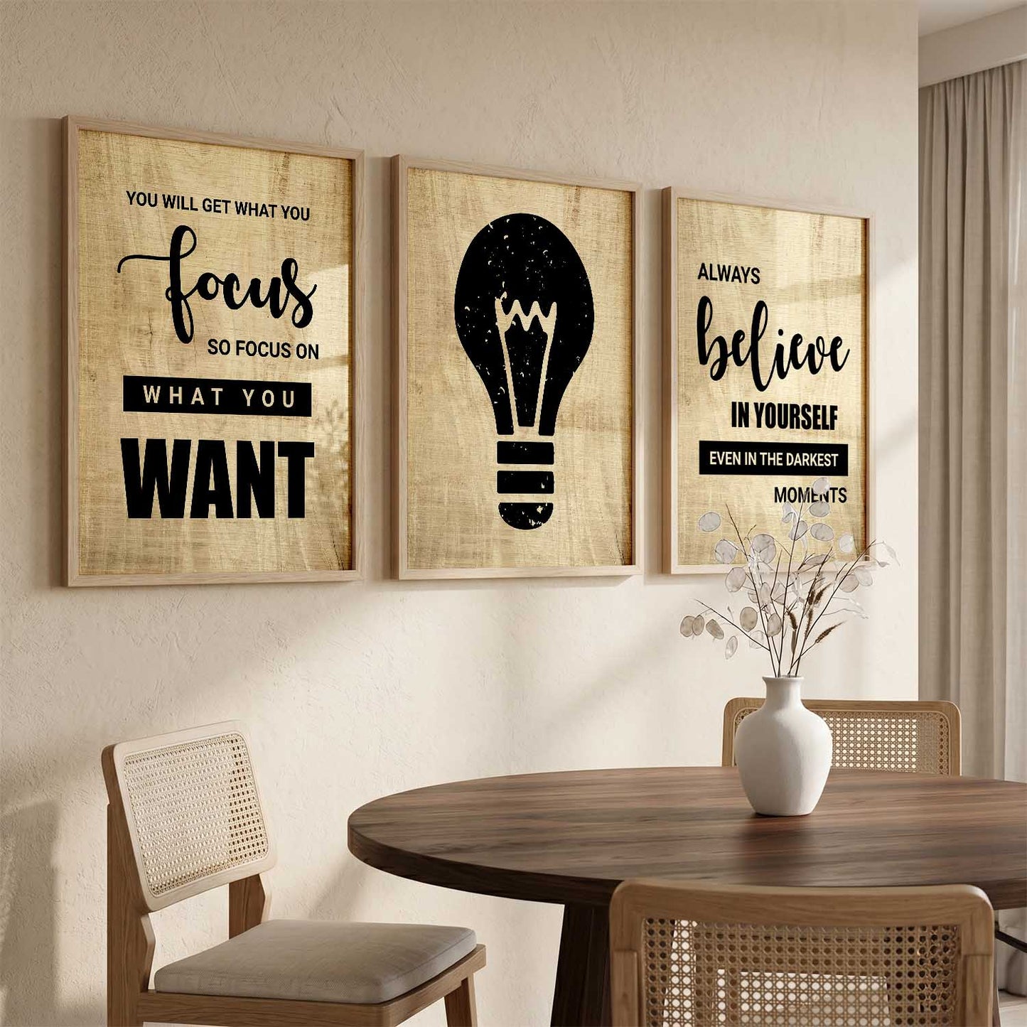 Motivational Quotes Wall Art Set of 3 Framed Prints for Kids Room