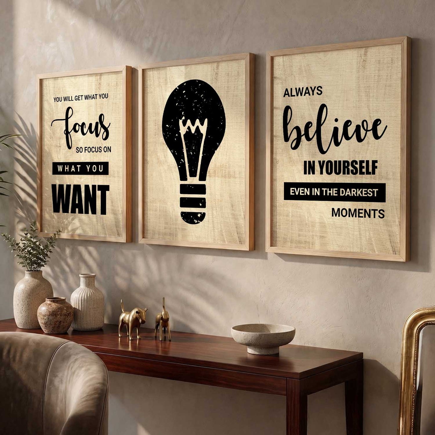 Motivational Quotes Wall Art Set of 3 Framed Prints for Kids Room