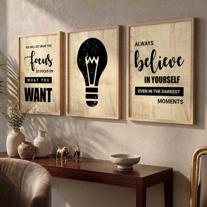 Motivational Quotes Wall Art Set of 3 Framed Prints for Kids Room