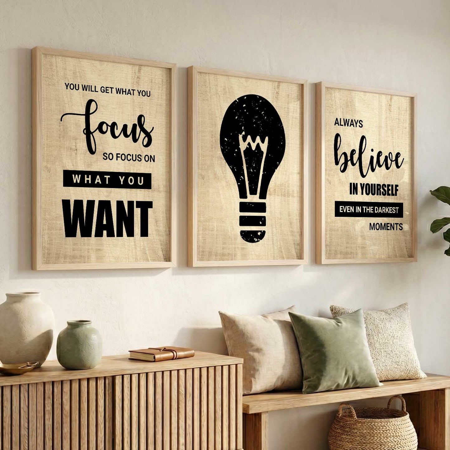 Motivational Quotes Wall Art Set of 3 Framed Prints for Kids Room
