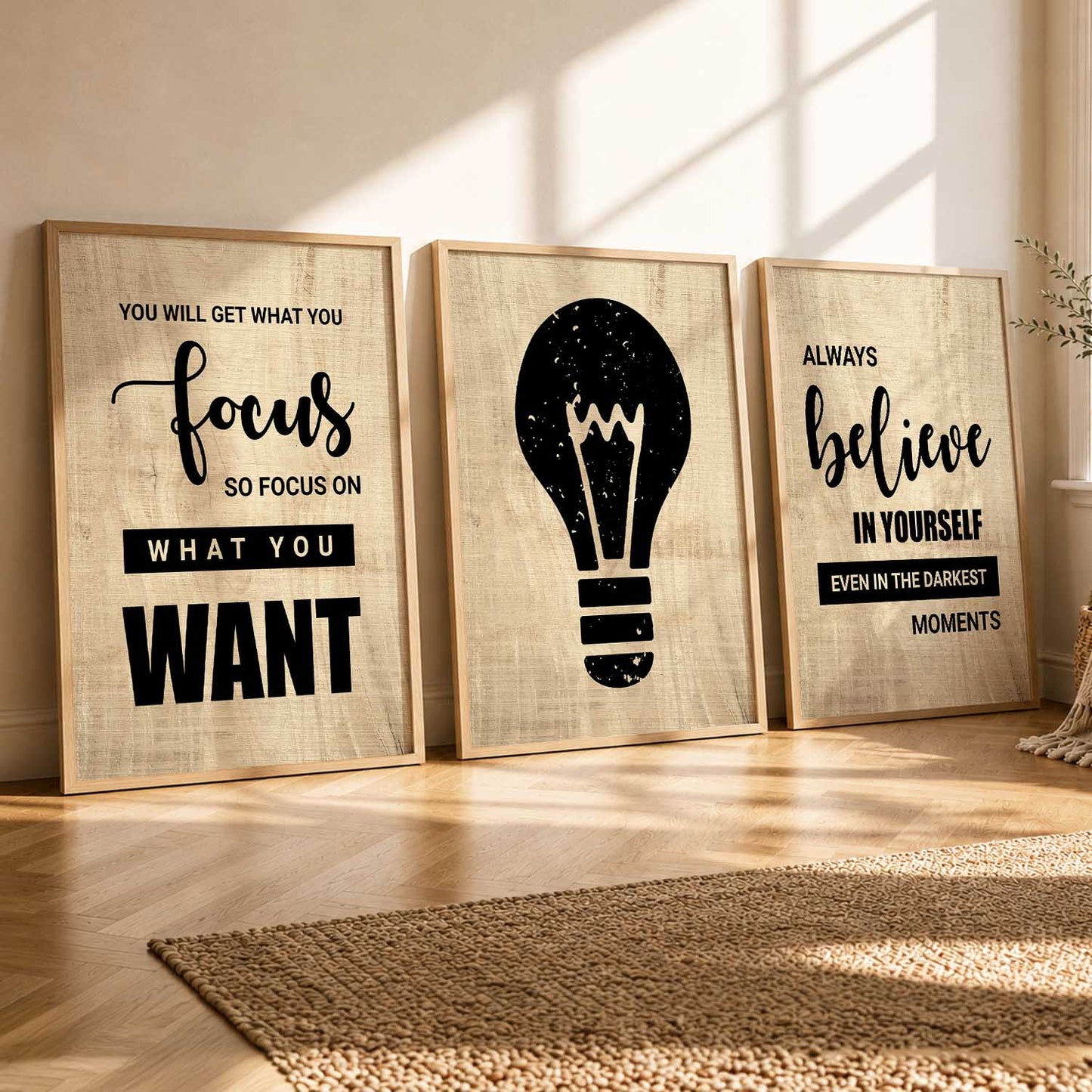 Motivational Quotes Wall Art Set of 3 Framed Prints for Kids Room