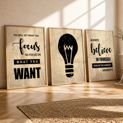 Motivational Quotes Wall Art Set of 3 Framed Prints for Kids Room