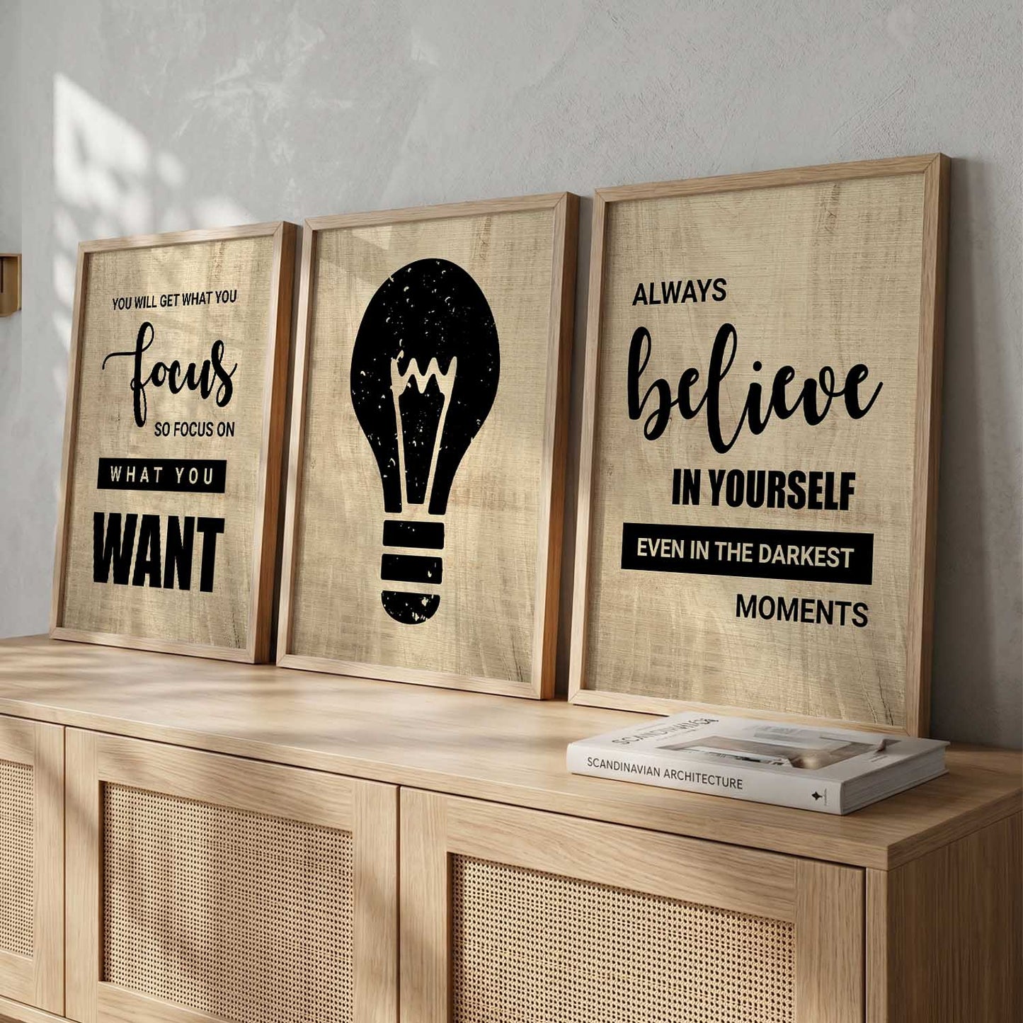 Motivational Quotes Wall Art Set of 3 Framed Prints for Kids Room