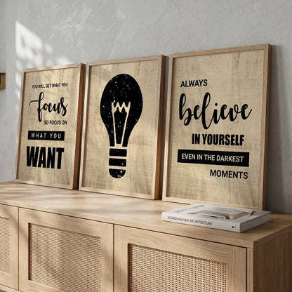 Motivational Quotes Wall Art Set of 3 Framed Prints for Kids Room
