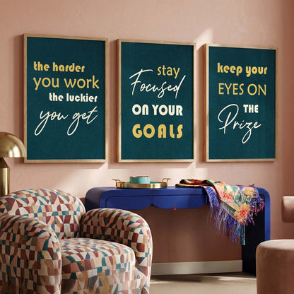 Bold Typography Motivational Quotes Wall Art Set of 3 Framed Prints for Reading Corner