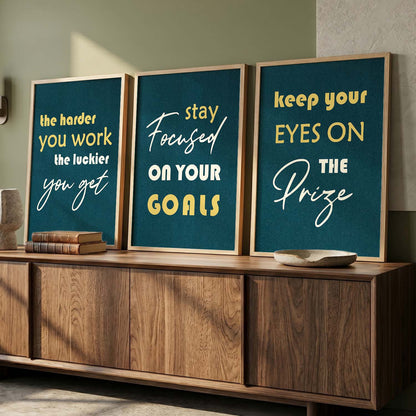 Bold Typography Motivational Quotes Wall Art Set of 3 Framed Prints for Reading Corner
