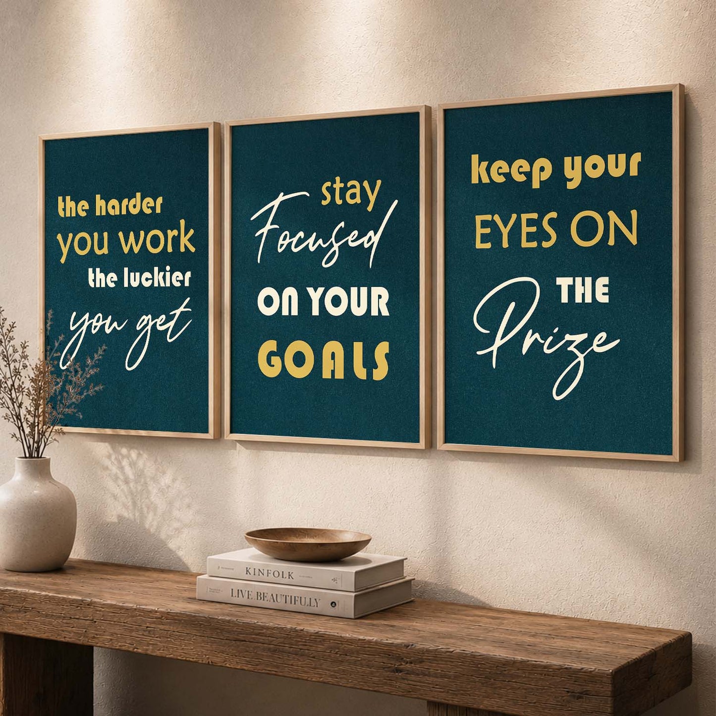Bold Typography Motivational Quotes Wall Art Set of 3 Framed Prints for Reading Corner