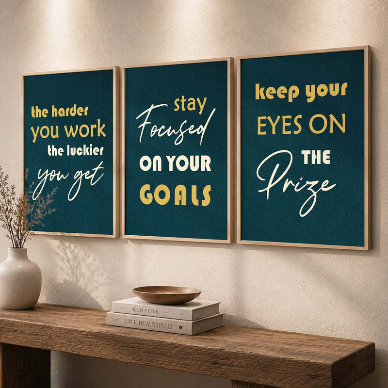 Bold Typography Motivational Quotes Wall Art Set of 3 Framed Prints for Reading Corner