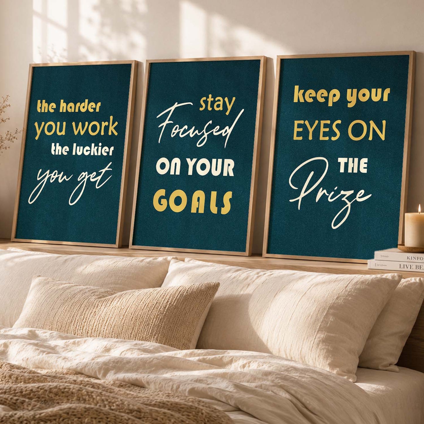 Bold Typography Motivational Quotes Wall Art Set of 3 Framed Prints for Reading Corner