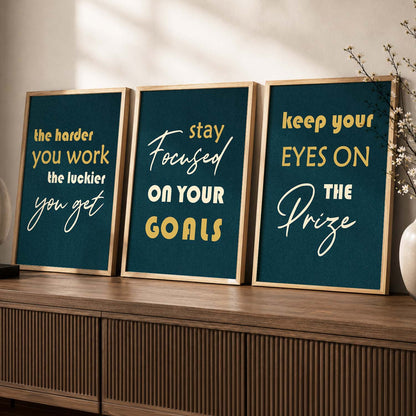 Bold Typography Motivational Quotes Wall Art Set of 3 Framed Prints for Reading Corner