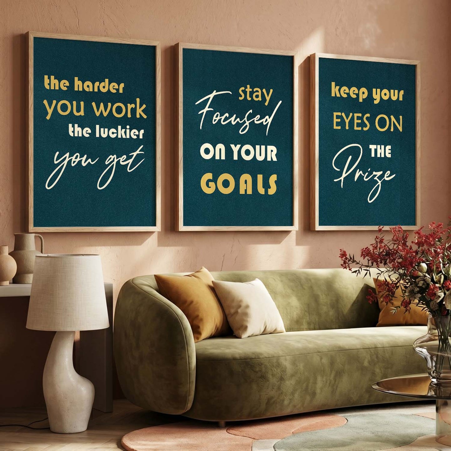 Bold Typography Motivational Quotes Wall Art Set of 3 Framed Prints for Reading Corner