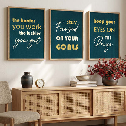 Bold Typography Motivational Quotes Wall Art Set of 3 Framed Prints for Reading Corner