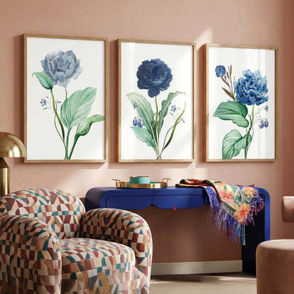 Floral Freedom - Floral Theme Abstract Art Prints for Bedroom Decor : Blue Asthetic