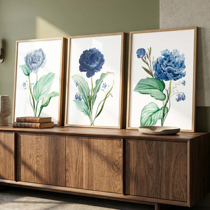 Floral Freedom - Floral Theme Abstract Art Prints for Bedroom Decor : Blue Asthetic
