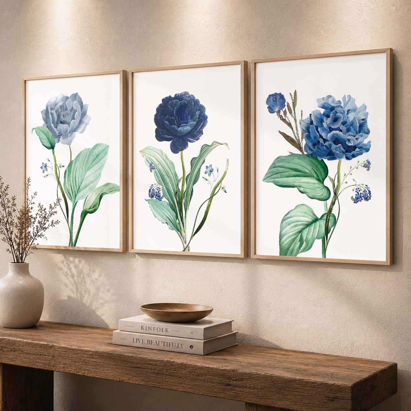 Floral Freedom - Floral Theme Abstract Art Prints for Bedroom Decor : Blue Asthetic