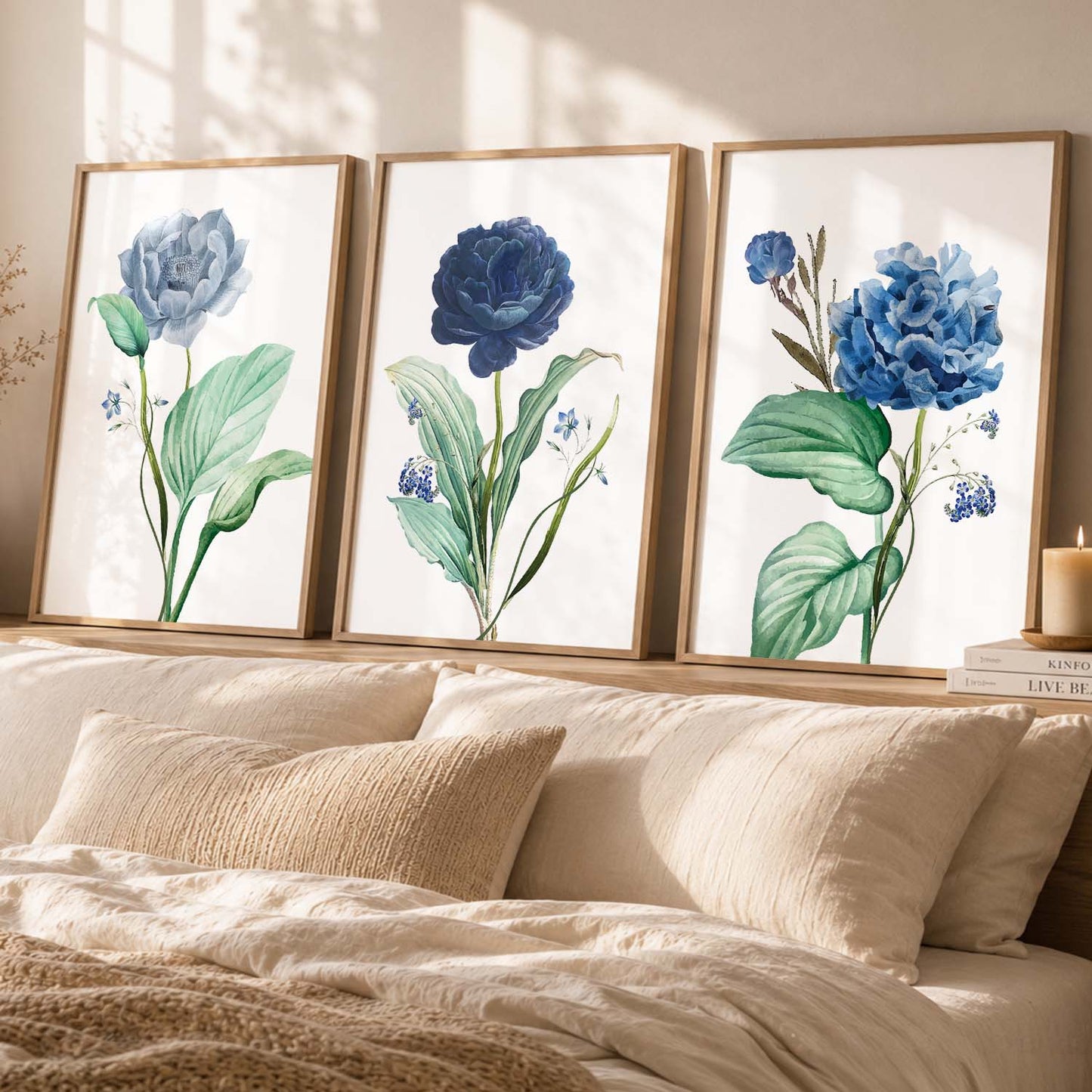 Floral Freedom - Floral Theme Abstract Art Prints for Bedroom Decor : Blue Asthetic