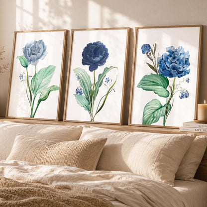 Floral Freedom - Floral Theme Abstract Art Prints for Bedroom Decor : Blue Asthetic