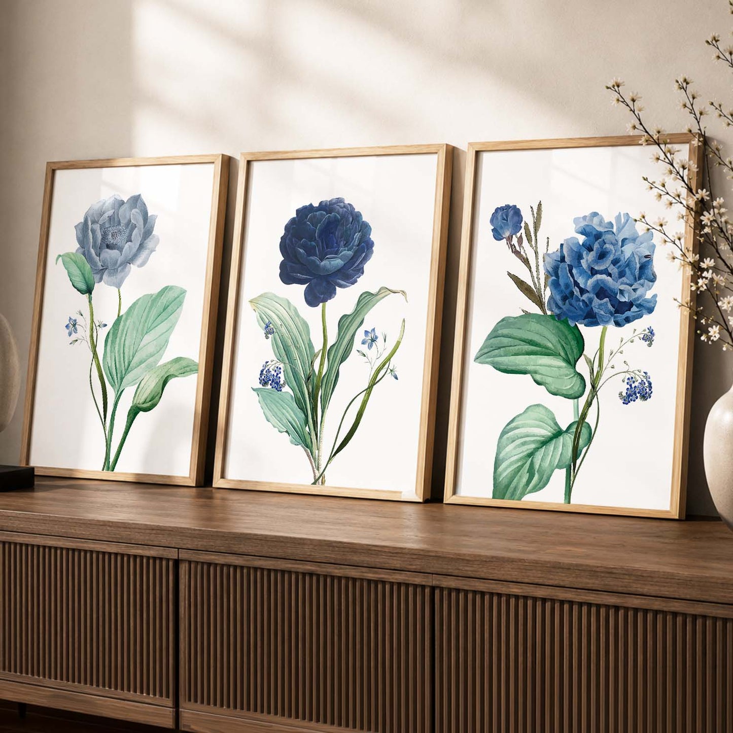 Floral Freedom - Floral Theme Abstract Art Prints for Bedroom Decor : Blue Asthetic