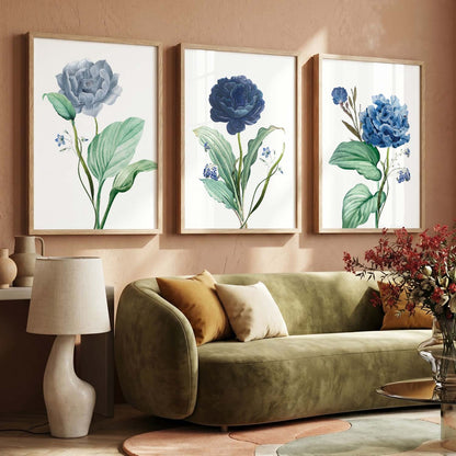 Floral Freedom - Floral Theme Abstract Art Prints for Bedroom Decor : Blue Asthetic