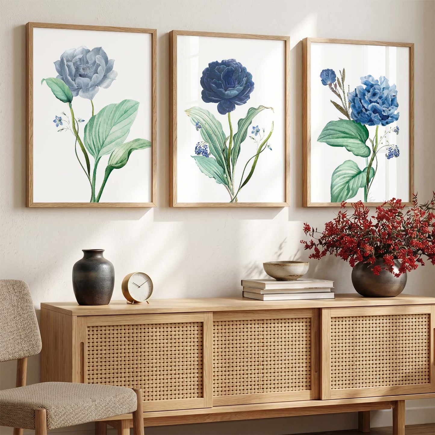 Floral Freedom - Floral Theme Abstract Art Prints for Bedroom Decor : Blue Asthetic