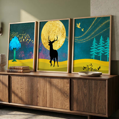 Deer in Forest Modern Art Collection - Timeless Pieces for Your Home or Office
