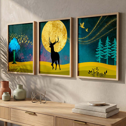 Deer in Forest Modern Art Collection - Timeless Pieces for Your Home or Office