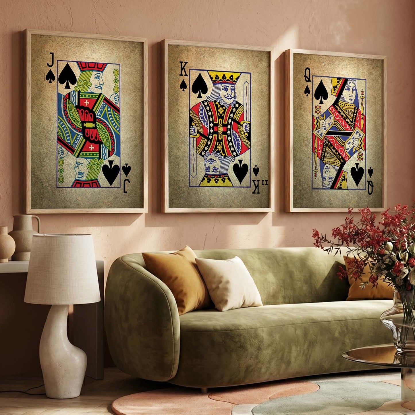 Poker Cards Vintage Theme Art Framed Wall Posters / Prints for Bedroom with Frame