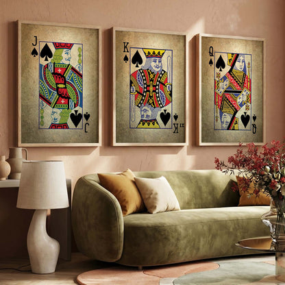 Poker Cards Vintage Theme Art Framed Wall Posters / Prints for Bedroom with Frame