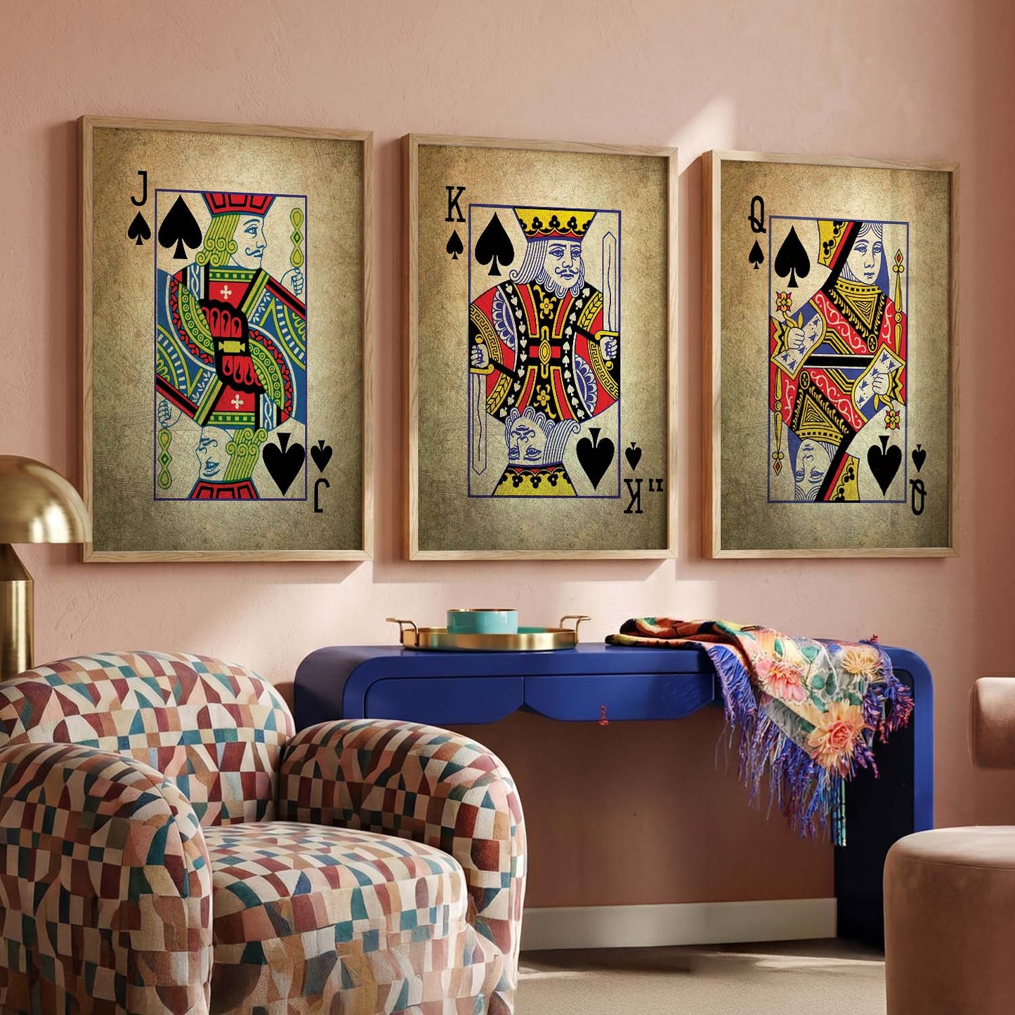 Poker Cards Vintage Theme Art Framed Wall Posters / Prints for Bedroom with Frame