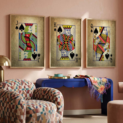 Poker Cards Vintage Theme Art Framed Wall Posters / Prints for Bedroom with Frame