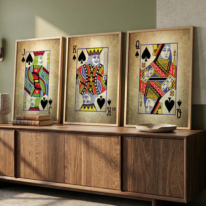 Poker Cards Vintage Theme Art Framed Wall Posters / Prints for Bedroom with Frame