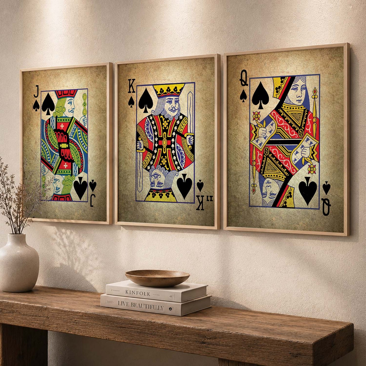 Poker Cards Vintage Theme Art Framed Wall Posters / Prints for Bedroom with Frame