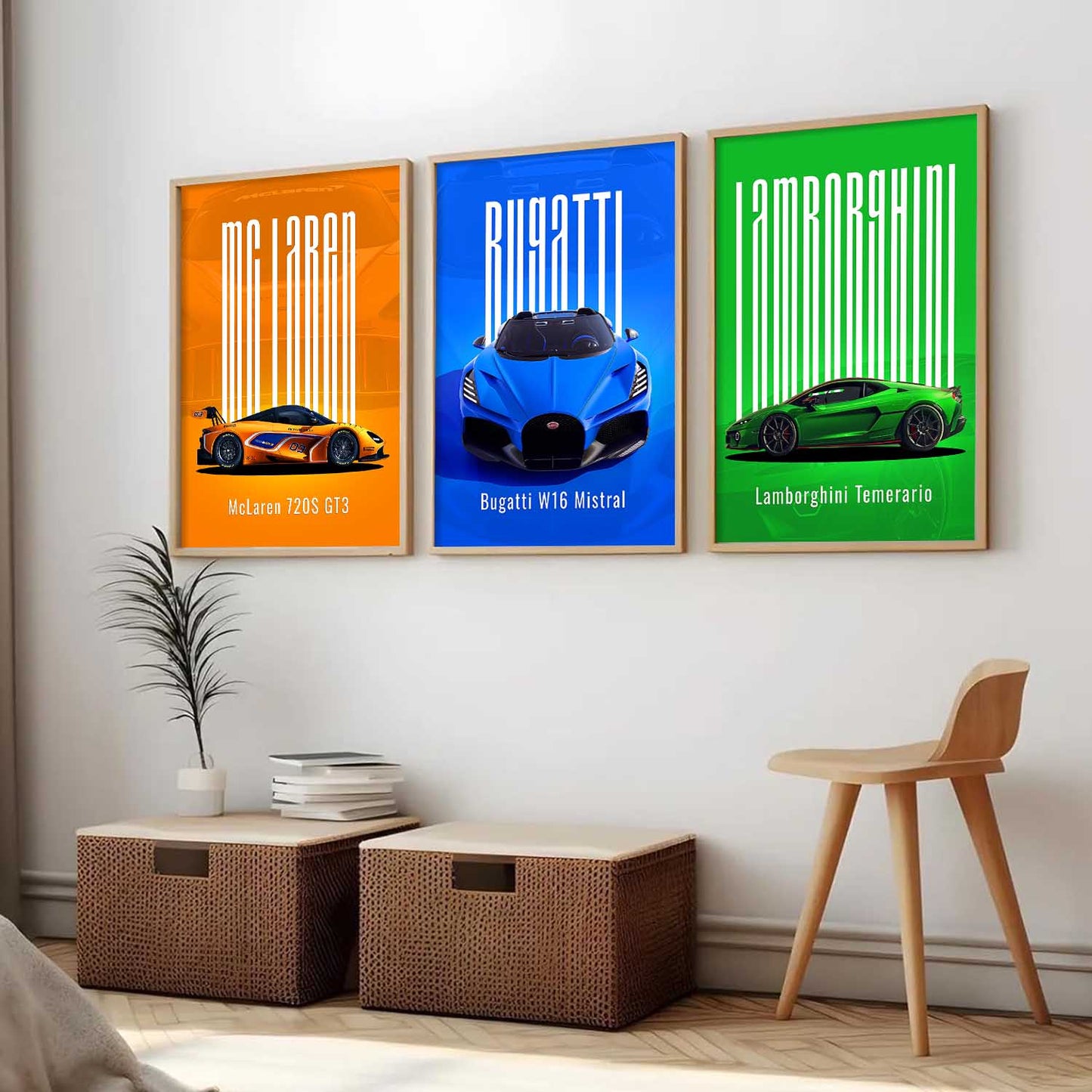 McLaren GT3, Bugatti W16 Mistral, Lamborghini Temerario Wall Art Paintings for Living Room