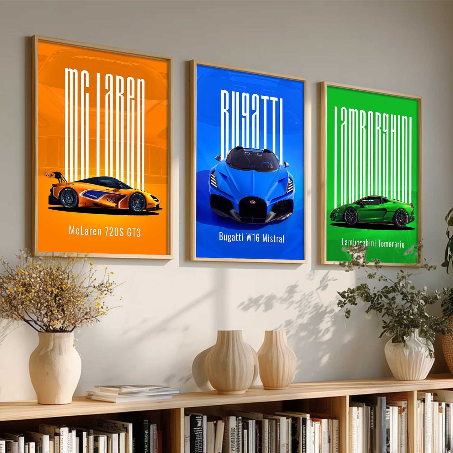 McLaren GT3, Bugatti W16 Mistral, Lamborghini Temerario Wall Art Paintings for Living Room