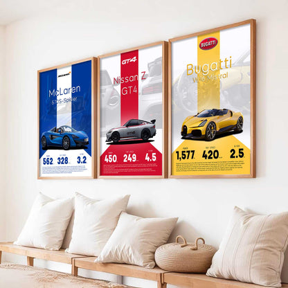 Big Nissan, McLaren, Bugatti Car Wall Art Paintings for Living Room Bedroom