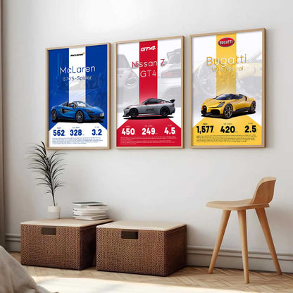 Big Nissan, McLaren, Bugatti Car Wall Art Paintings for Living Room Bedroom