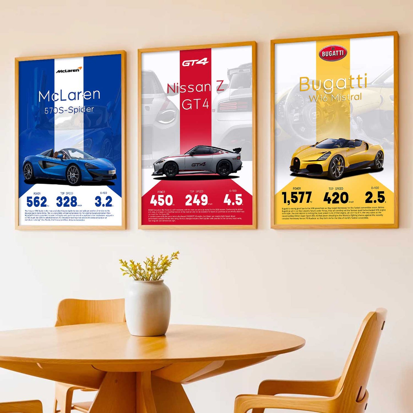 Big Nissan, McLaren, Bugatti Car Wall Art Paintings for Living Room Bedroom