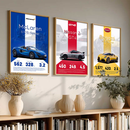 Big Nissan, McLaren, Bugatti Car Wall Art Paintings for Living Room Bedroom