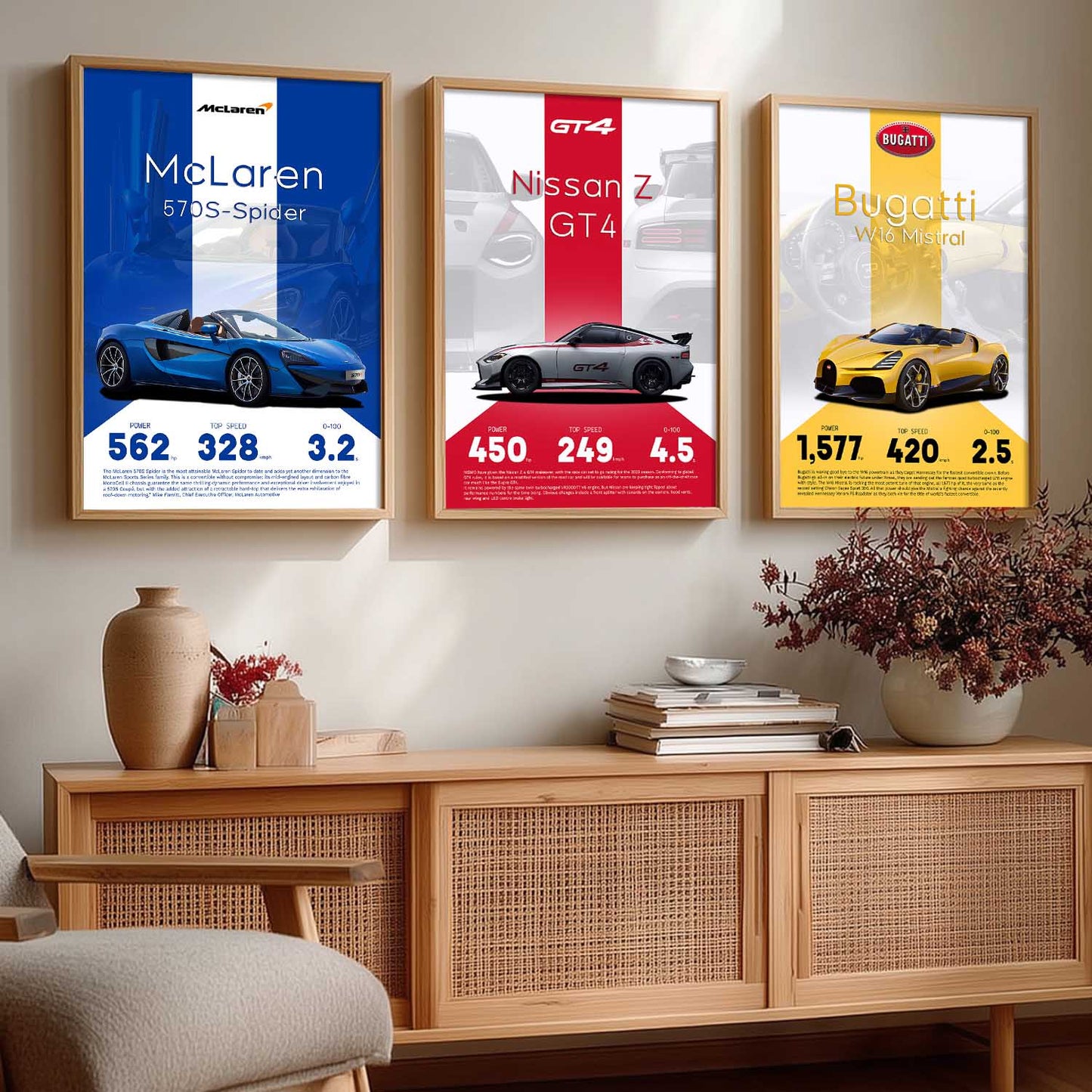 Big Nissan, McLaren, Bugatti Car Wall Art Paintings for Living Room Bedroom